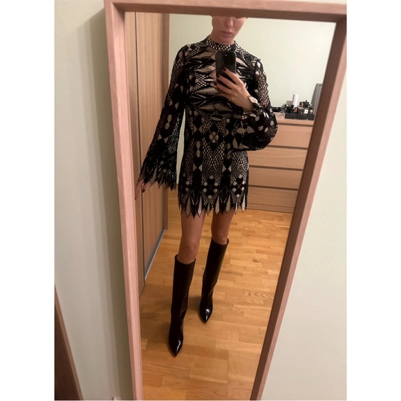 Free People Black and Cream Lace Long Sleeve Dress - Picture 1 of 4